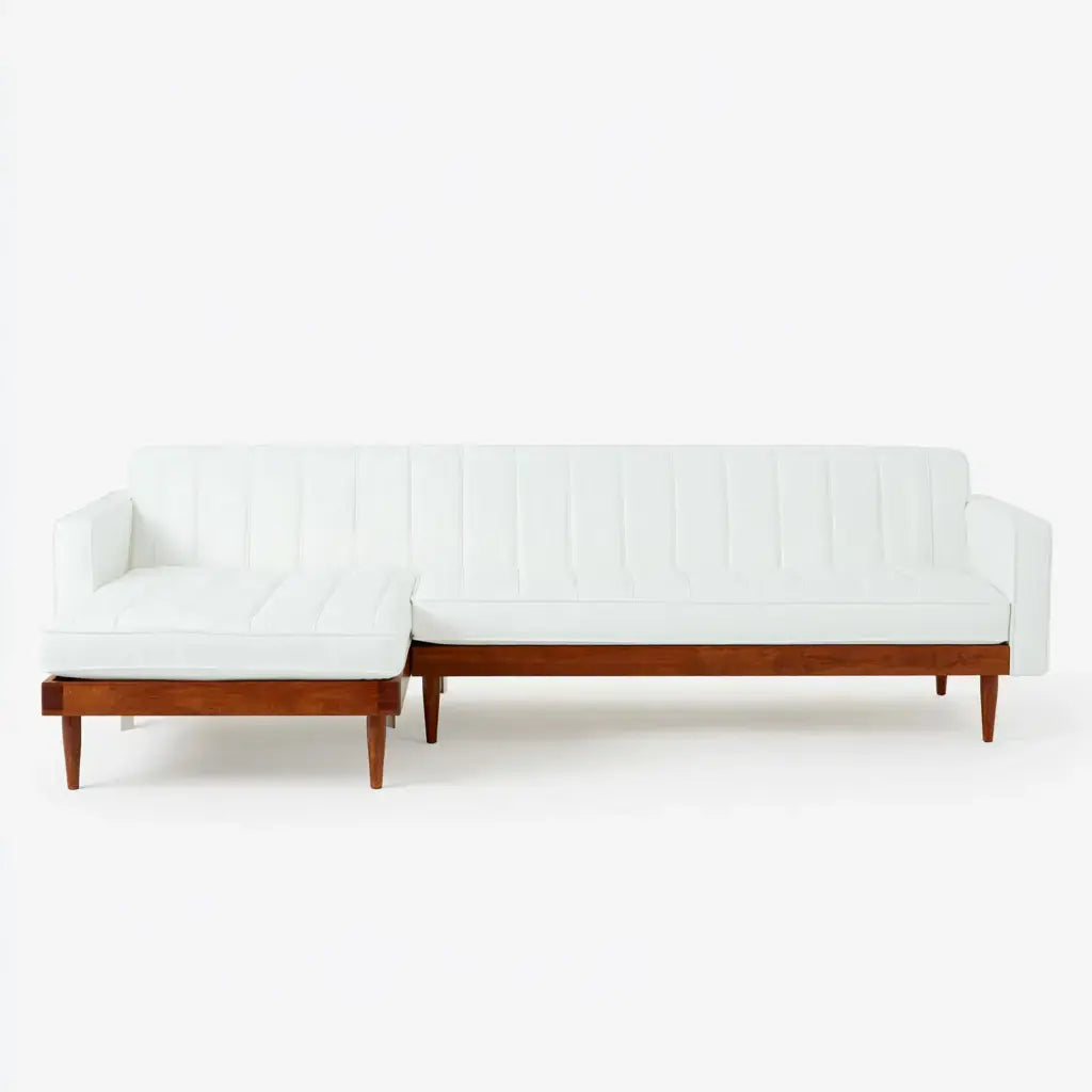 Sofá con asiento alargado y base elevada - blanco/marrón