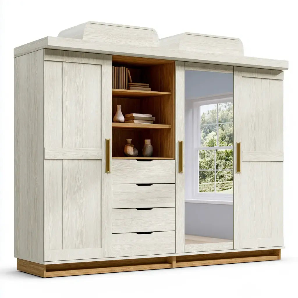 Armario con espejo lateral y nichos centrales - beige