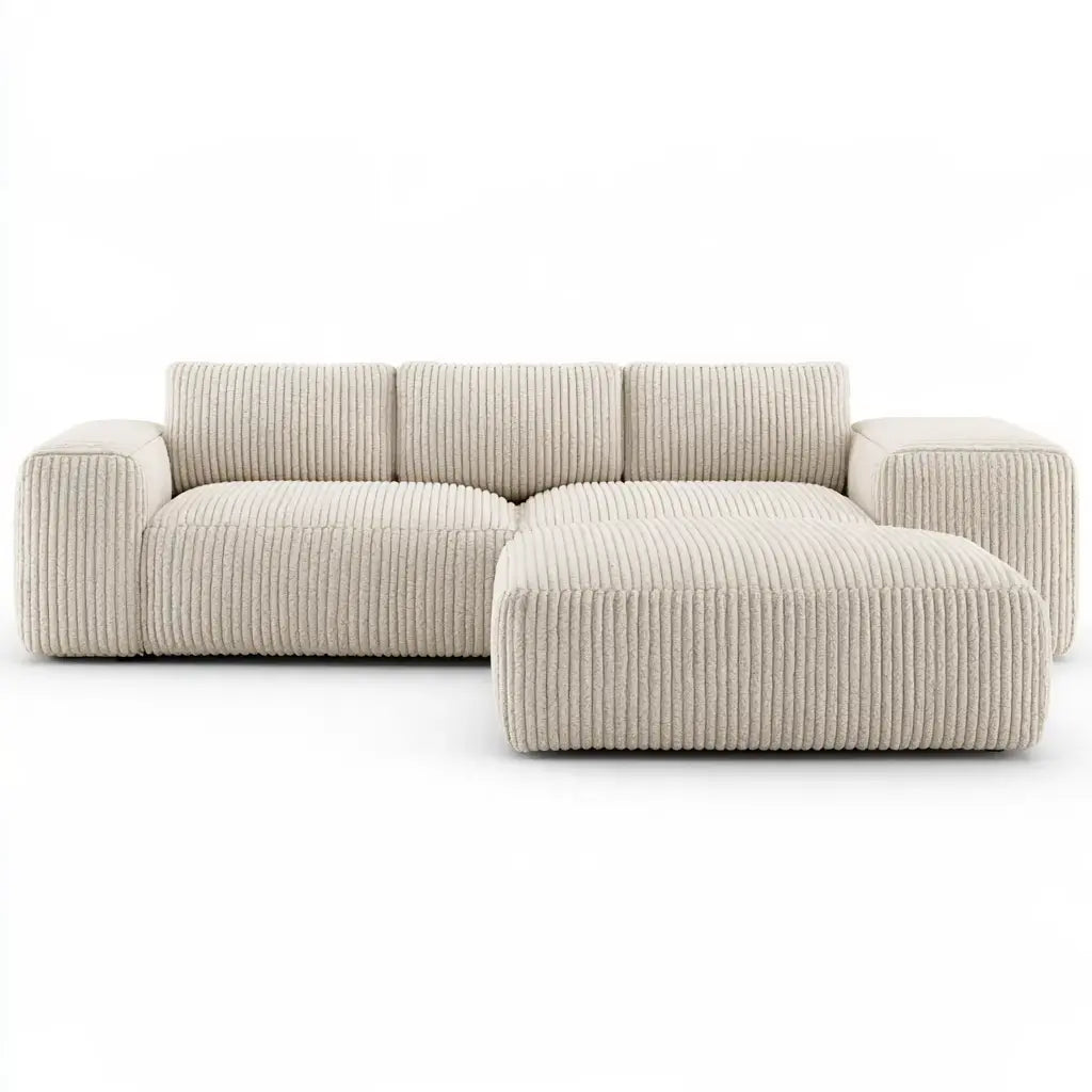 Sofá con asiento alargado y tapizado acanalado - beige