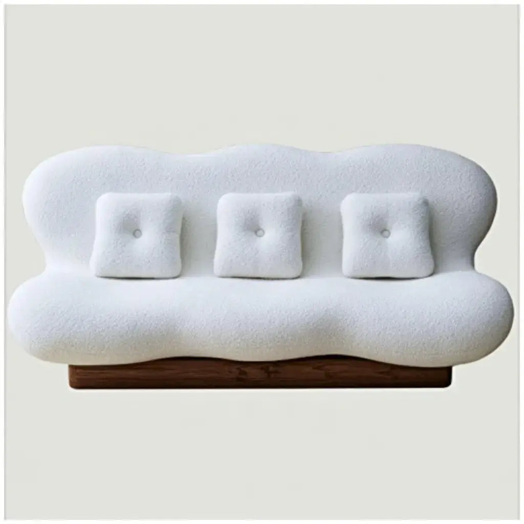 Sofá con contorno ondulado y cojines cuadrados - blanco