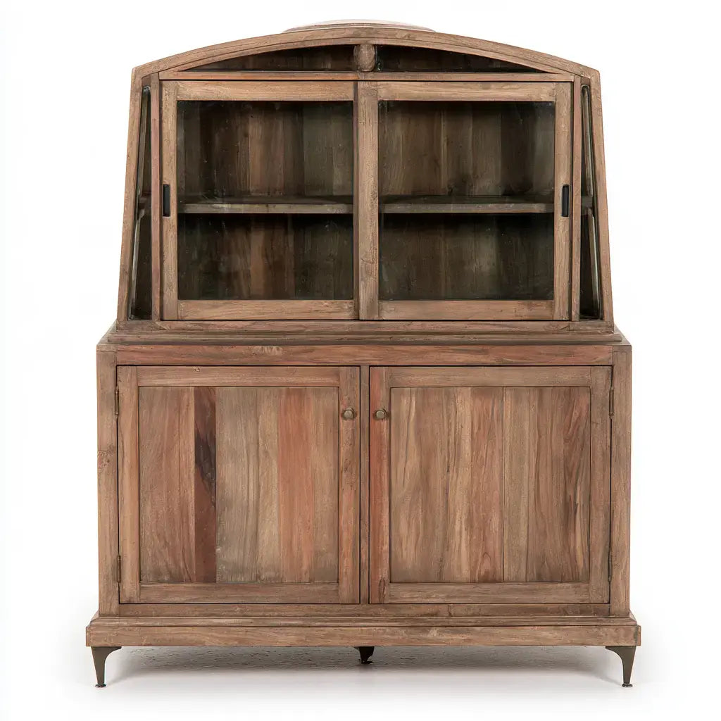 Vitrina con remate curvo y puertas inferiores - marrón