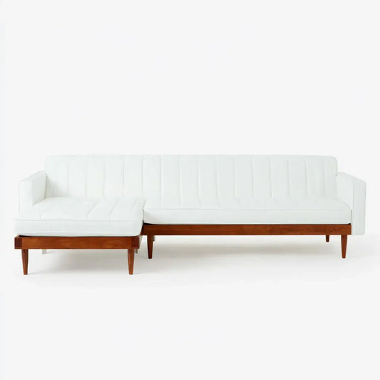 Sofá con asiento alargado y base elevada - blanco/marrón
