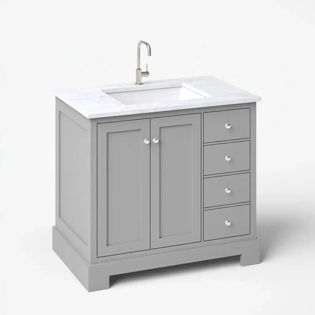 Mueble de baño con puertas y cajones laterales - gris/blanco