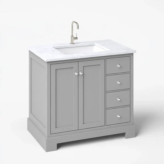 Mueble de baño con puertas y cajones laterales - gris/blanco