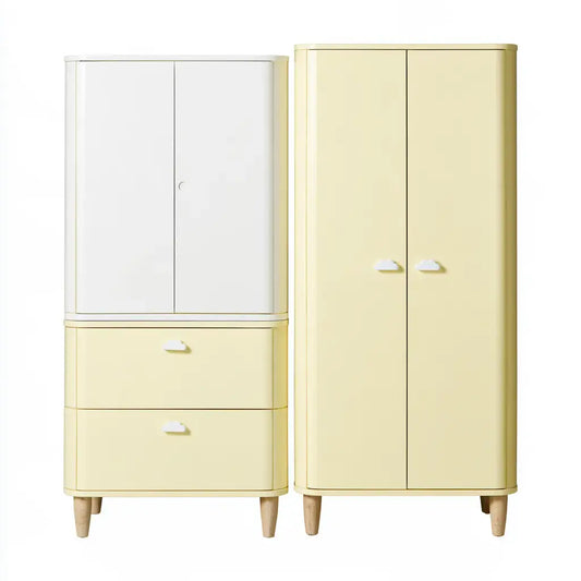 Armario con dos módulos con puertas y cajones - blanco/amarillo