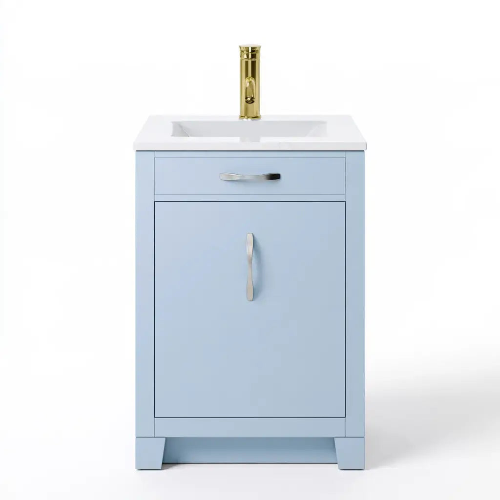 Mueble de baño con puerta inferior y cajón superior - azul/blanco