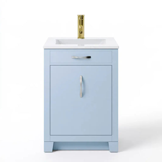 Mueble de baño con puerta inferior y cajón superior - azul/blanco