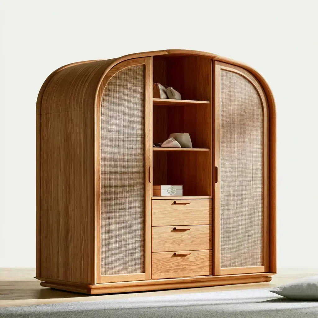 Armario con puertas curvas de rejilla - marrón