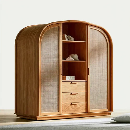 Armario con puertas curvas de rejilla - marrón