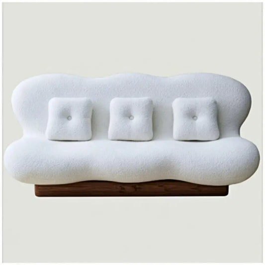 Sofá con contorno ondulado y cojines cuadrados - blanco