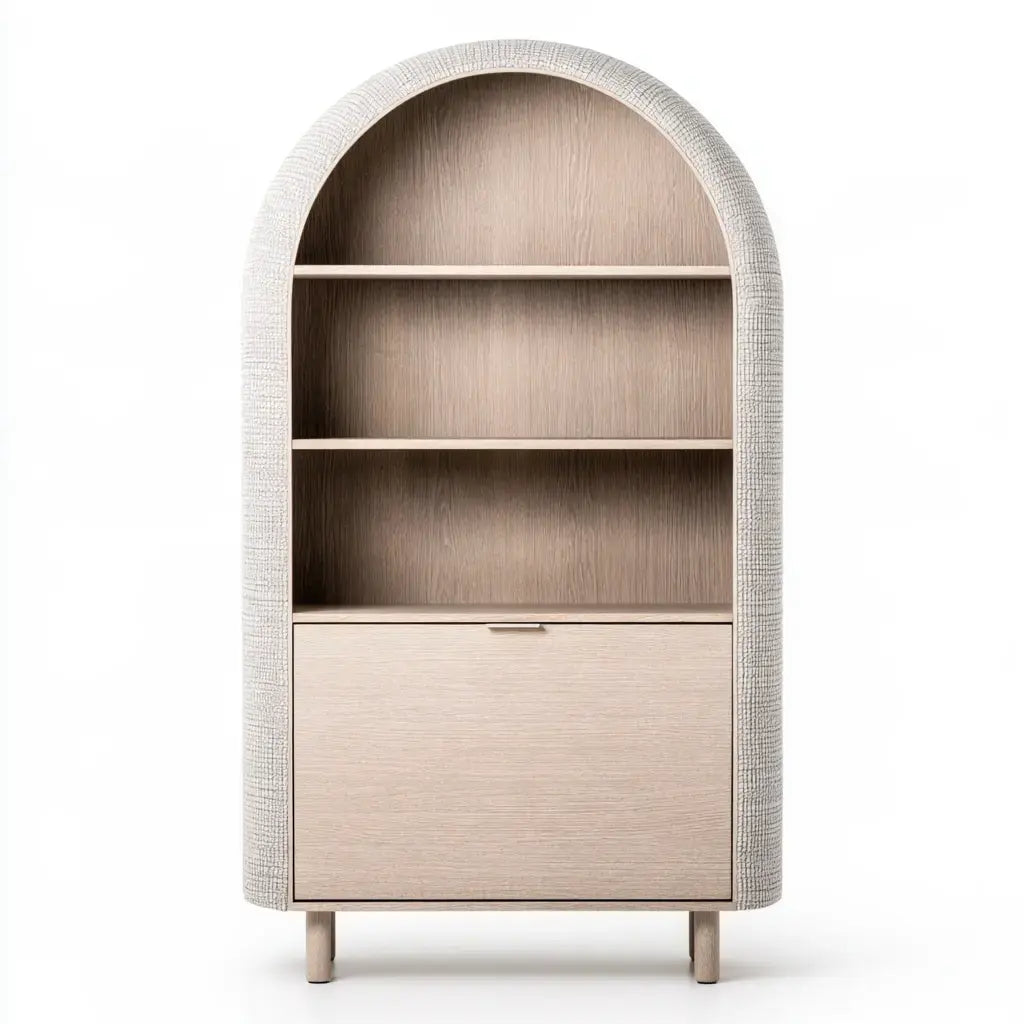 Estantería con remate arqueado y puerta inferior - beige