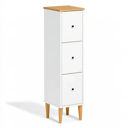 Cómoda estrecha con tres cajones - blanco/beige